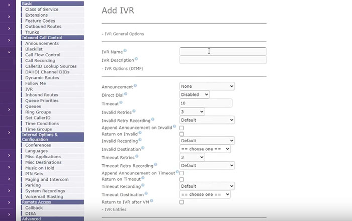 صفحه Add IVR در نسخه قدیمی‌تر ایزابل