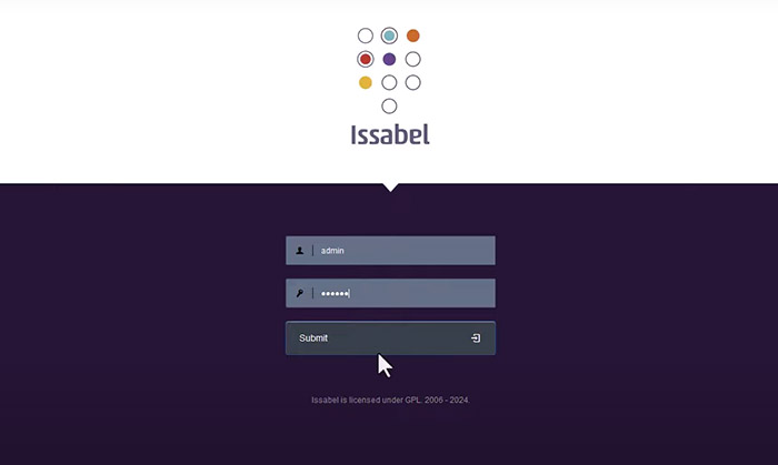 وارد کردن نام کاربری و رمز برای ورود به رابط وب ایزابل